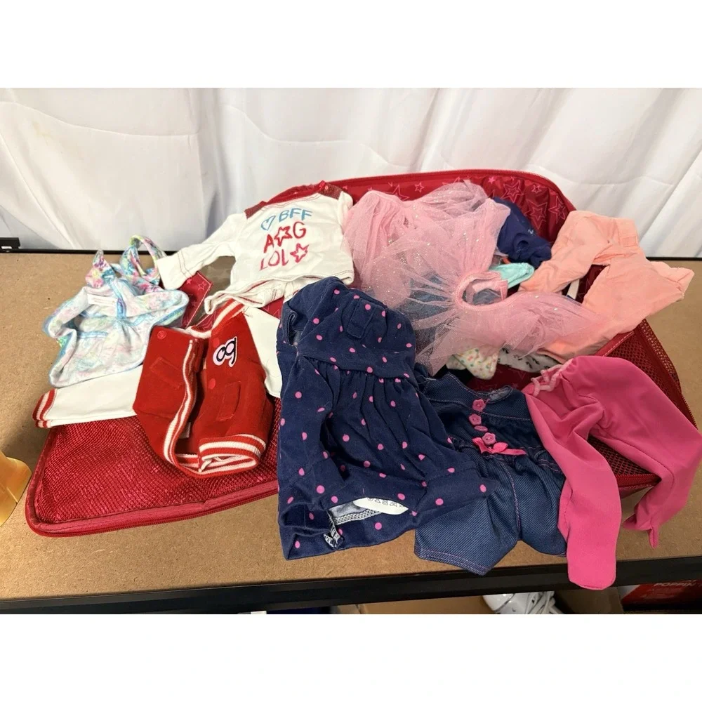 Authentic AMERICAN GIRL Doll Backpack Carrier Sparkle PINK With Clothing Shown
